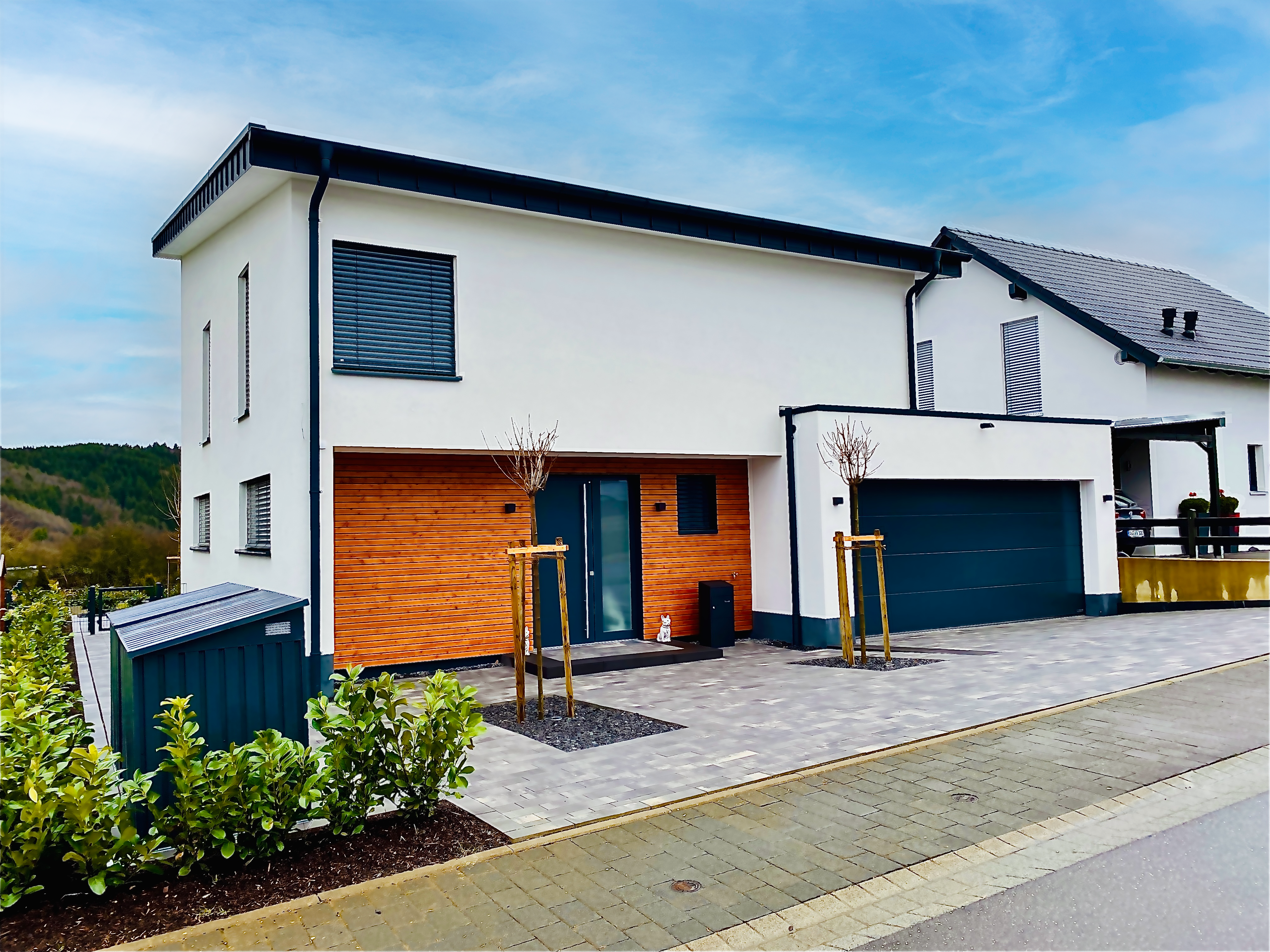 Poll-Haus mit Holzfassade und Doppelgarage